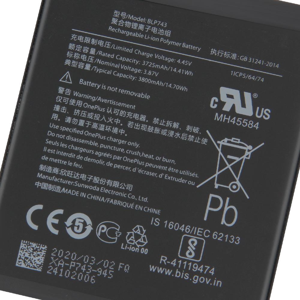 Перезаряжаемая литиевая батарея для OnePlus 7T One Plus 7T BLP743 Аккумулятор для телефона 3800 мАч