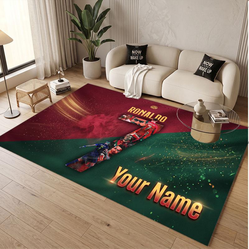 Custom Rug Cristiano Ronaldo Pattern Print Name Text Soft Non‑Slip Floor Carpet for Home Indoor Decoration