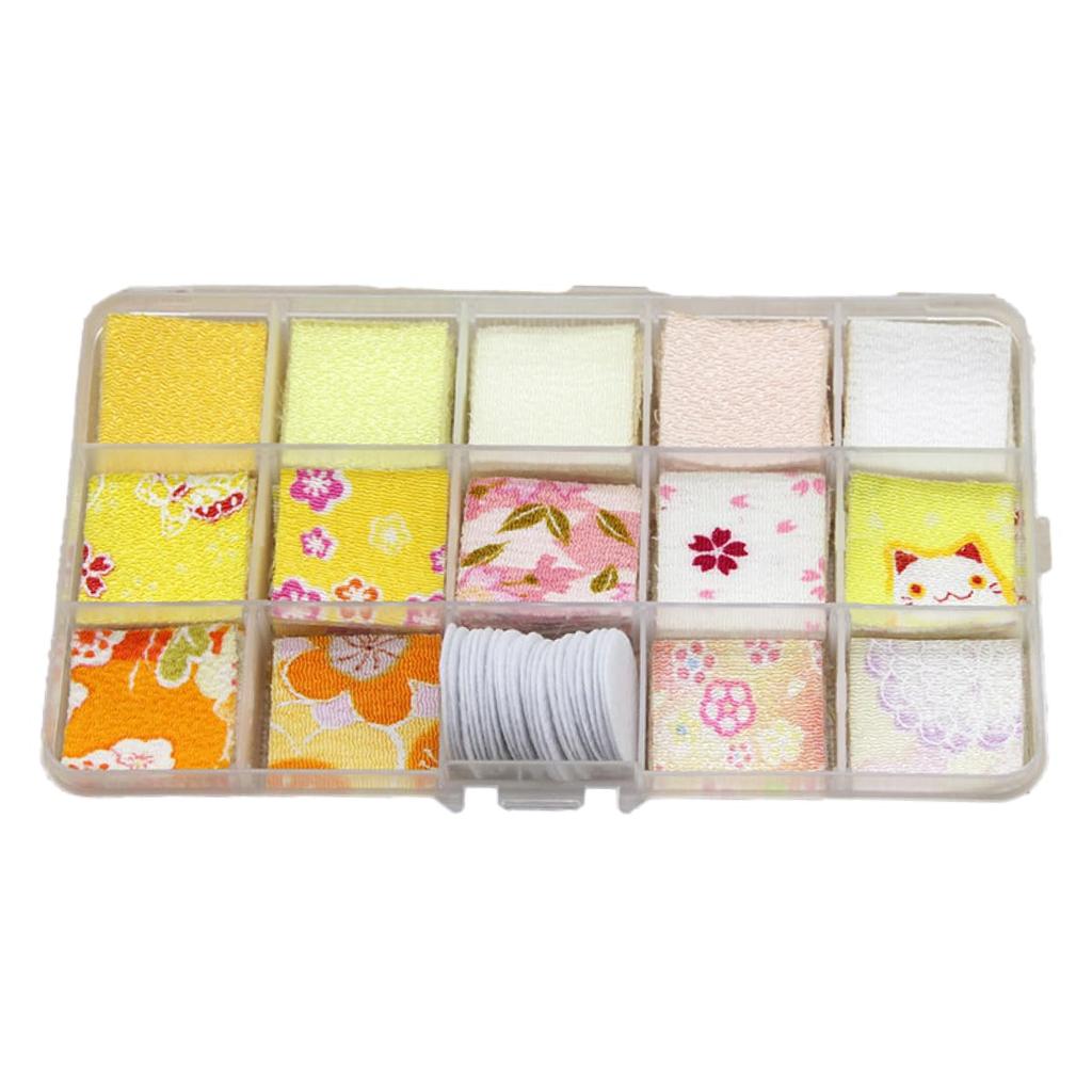 ENN LLC Chirimen Set with Flower Craft 14 10 Pieces Each Yellow Fabric, Pre-Cut Base, Scraps, Colors, (Warm Set)
