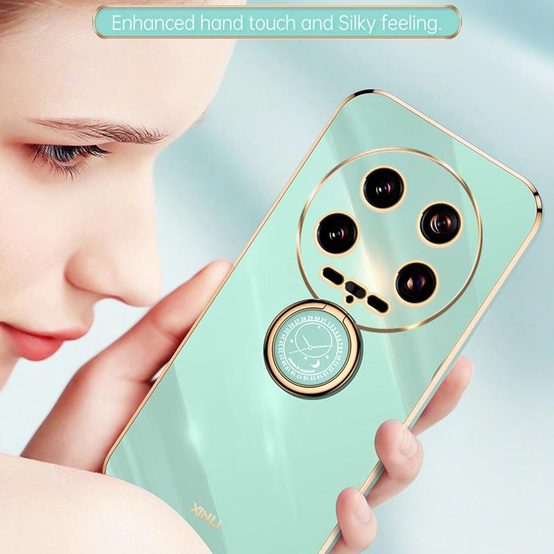 XINLI Чехол для Xiaomi 14 Ultra из ТПУ, гальванизированный чехол для телефона с кольцом-держателем, подставкой
