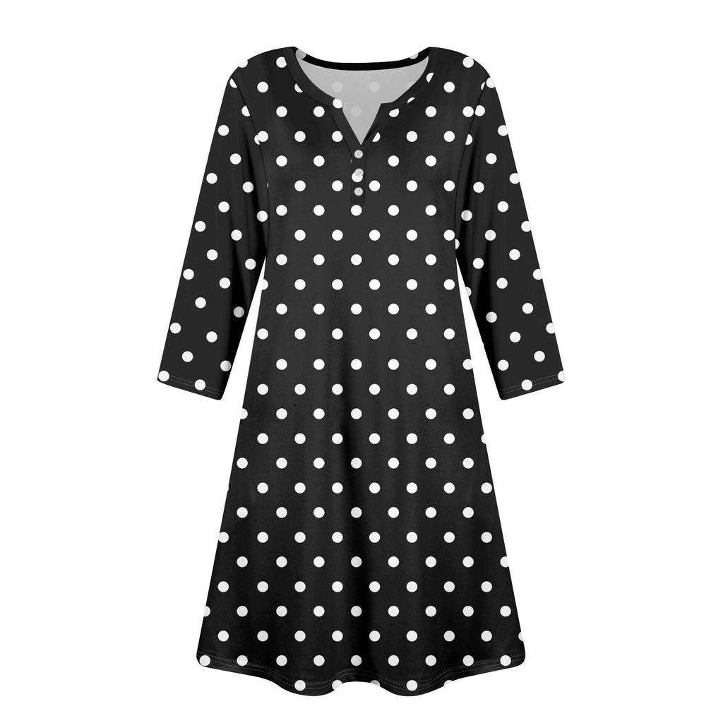 Women's Summer Dress Loose V Neck Three-quarter Sleeve Sundress With Pockets Dress