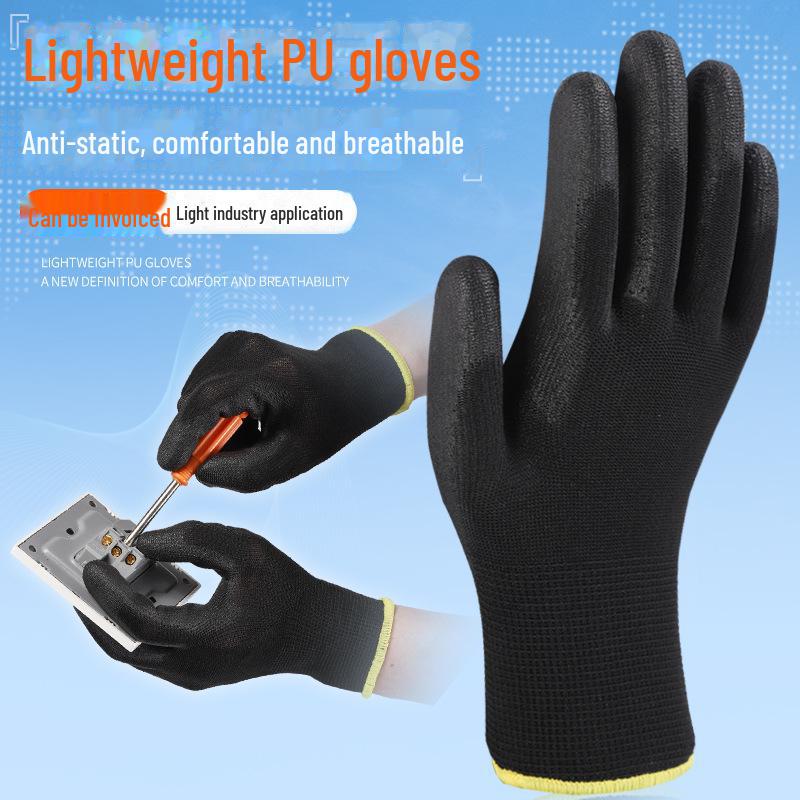 Black PU Coated Anti-Slip Palm Gloves: Wear-Resistant, Anti-Static, Labor Protection