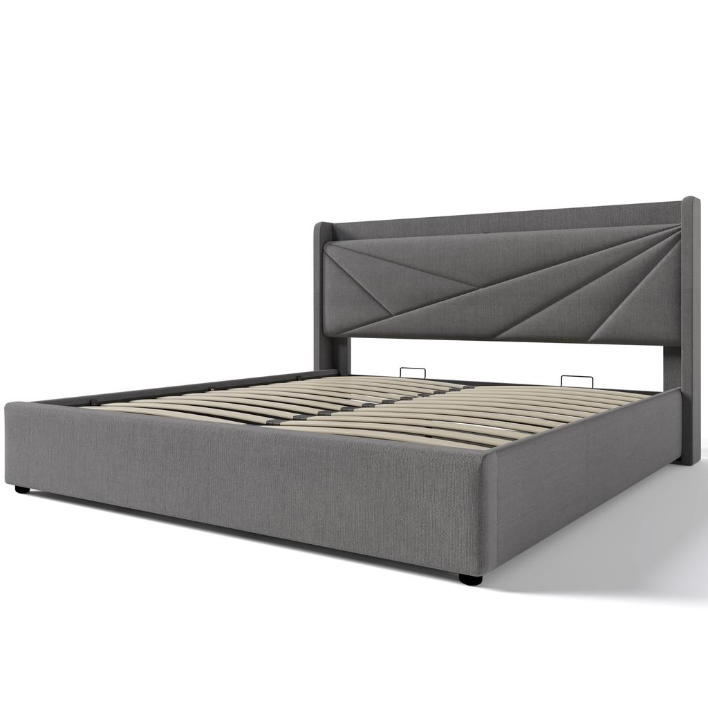 (=821415AAG)Upholstered double bed, storage box with USB Type C charging headboard, linen frame, youth 180x200 with slatted frame (without mattress)