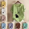 Women's Fashion Black Cat Prined Short Sleeve T-shirt Loose Cotton Shirt Casual Loose Summer Blouse Tops Plus Size