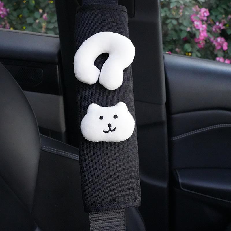 Cute Fluffy Cartoon Cat Car Seat Belt Cover Soft Padded Plush Shoulder Protector No Rubbing for Drivers