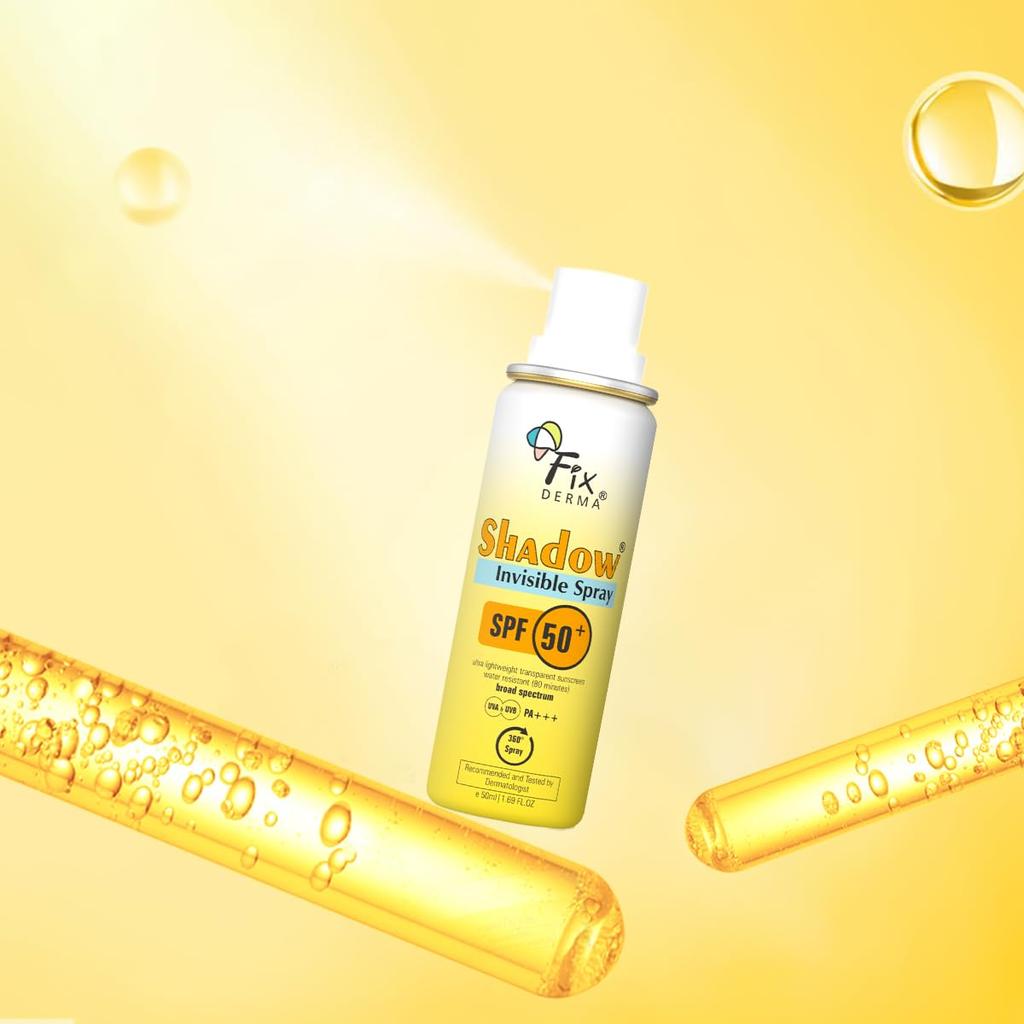 Fixderma Shadow SPF 50+ PA+++ Невидимый спрей | Ультралегкий прозрачный солнцезащитный крем | Водостойкий солнцезащитный крем широкого спектра действия UVA&UVB water re