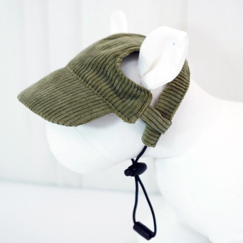 Corduroy Pet Fisherman Hat With Ear Holes Adjustable Sun Cap Dogs Cats All