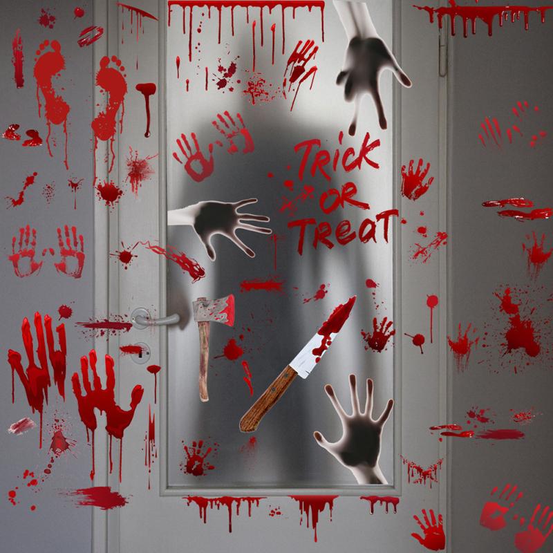 Halloween Decoration Bloody Handprints Footprints Pattern Wall Stickers