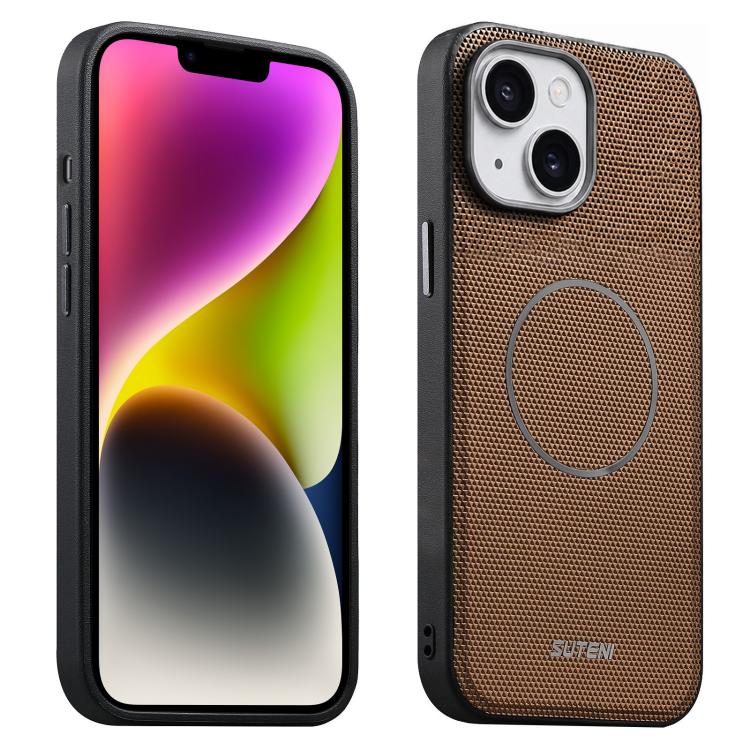 Suteni G8 Magnetic Triangle Texture Vegan Leather Shockproof Phone Case For iPhone 16 Pro