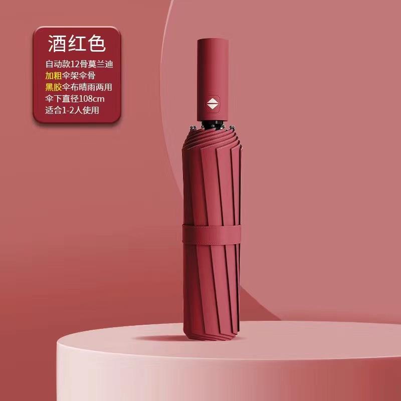 Fully Automatic 12-bone Large Sun Umbrella, Folding Vinyl Sunscreen Parasol, Weather and Rain Umbrella Can Be