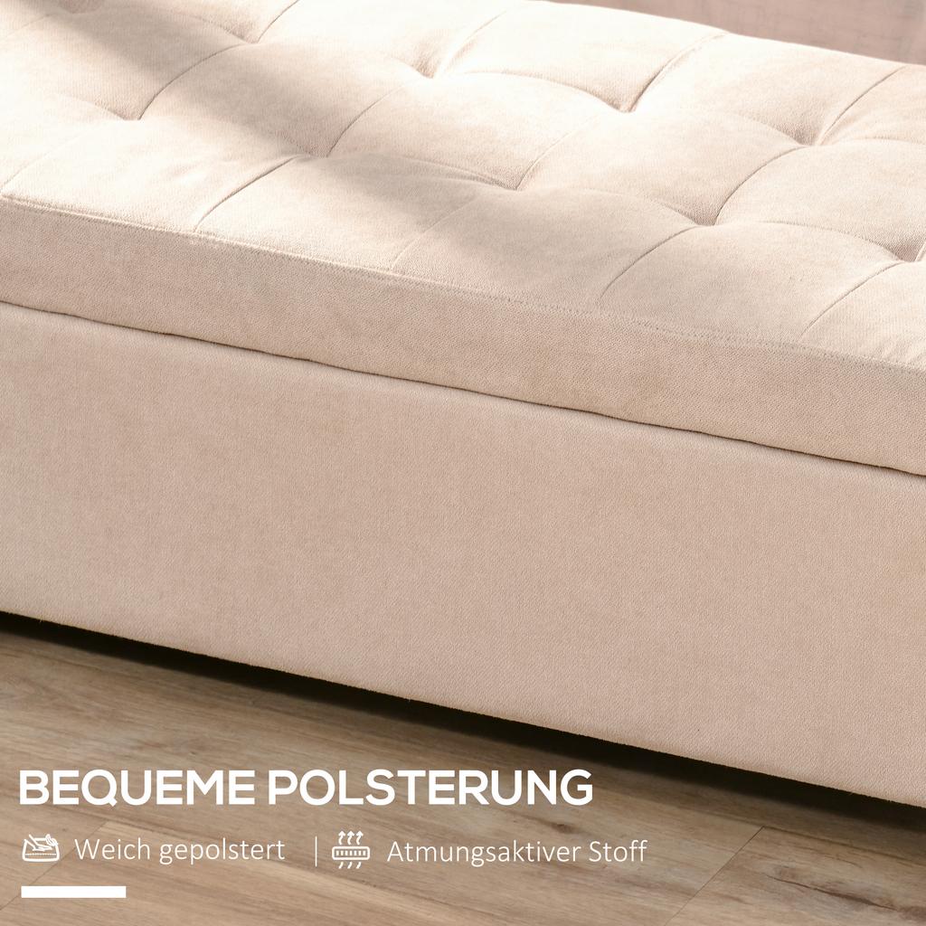 Upholstered Bench with Storage, Button Tufting, up to 120 kg, 125 x 49 x 41.5 cm, Beige