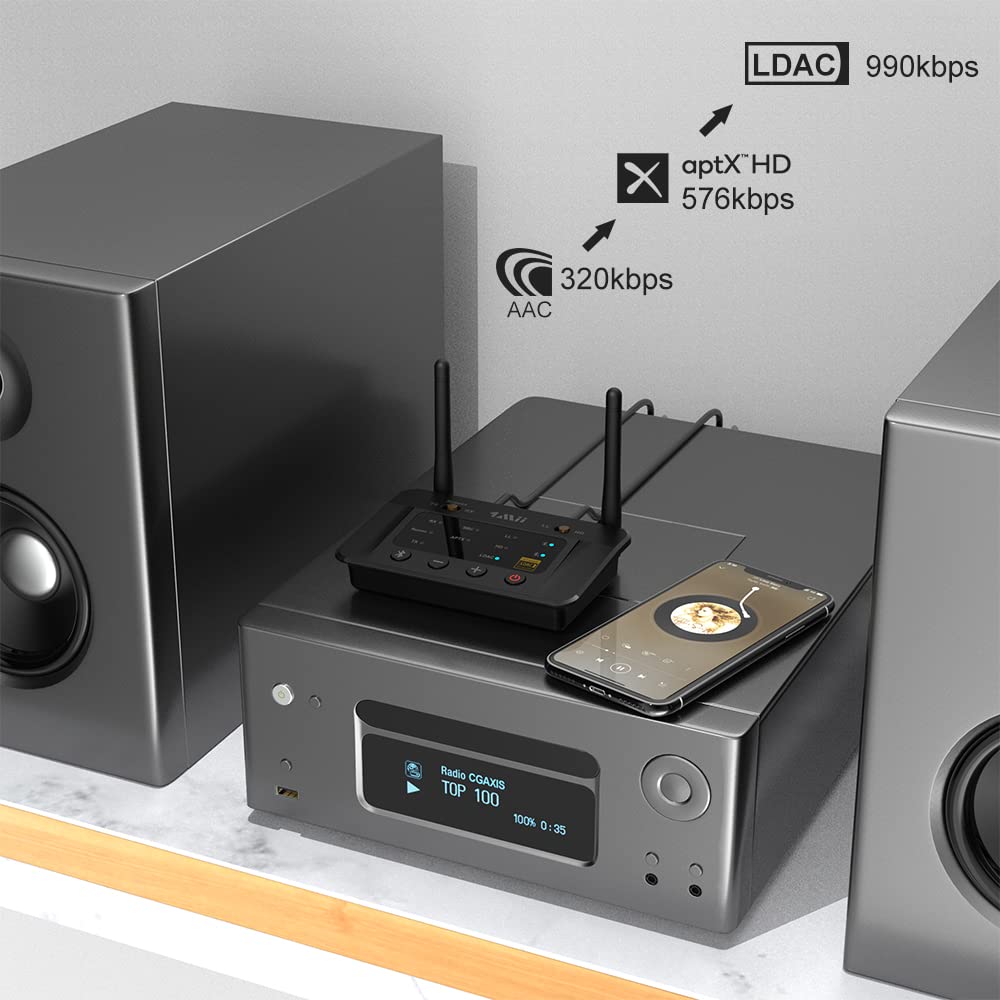 1Mii LDAC Bluetooth-передатчик, Bluetooth-аудиоприемник 5.0, Одновременная передача на два ЦАП-устройства, LDACaptX LL с низкой задержкой, aptX HD