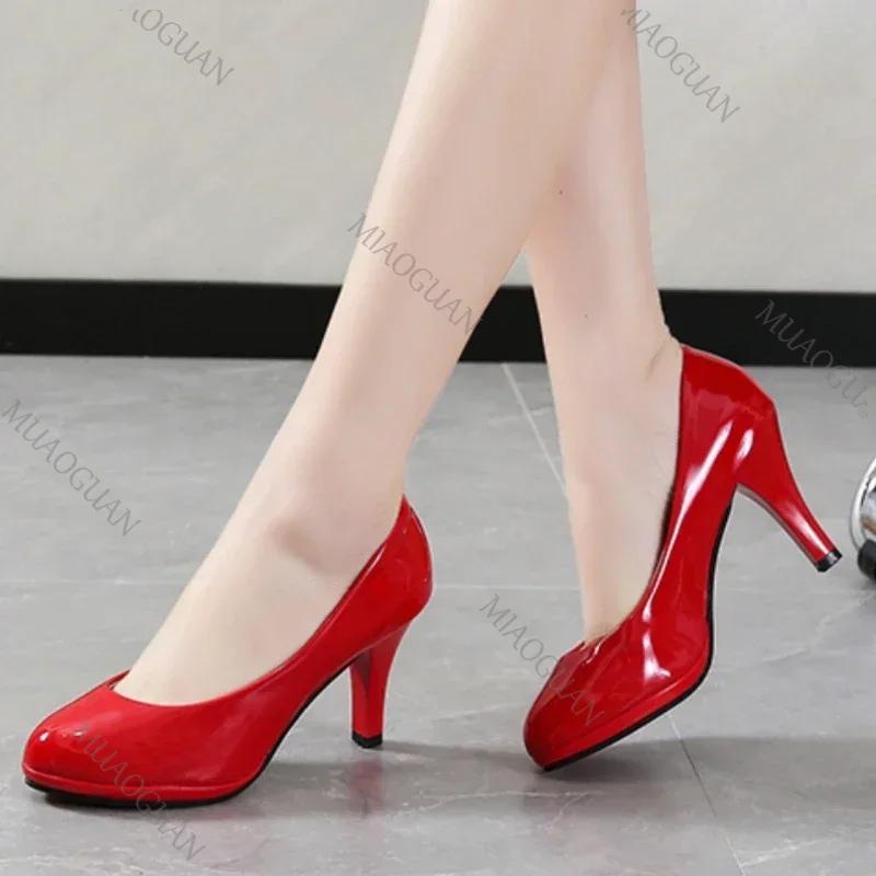 Fashion Spring Summer Classics Round Toe Women's Pumps Comfortable 8cm High Heels Shallow Office Ladies Shoes Solid Platform Female Shoe