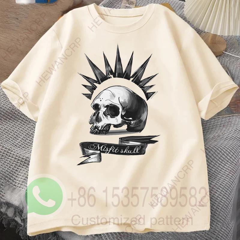 Футболка с принтом Misfit Skull Мужской спортивный костюм Хлопковые топы с коротким рукавом Свитшот с круглым вырезом Повседневная спортивная одежда Харадзюку Ретро Уличная одежда