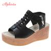 Fashion Aphixta Big Szie 43 Summer 7cm Wedge Heel Sandals Women Peep Toe Metal Zip Platform Shoes Cool Wedges Fashion Slides