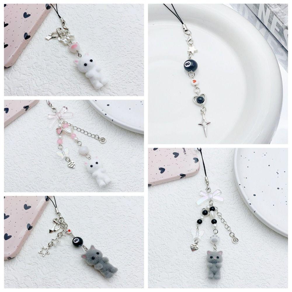 Flocking 3D Kitten Mobile Phone Chain Anti Lost Cat Cell Phone Charm Backpack Ornament