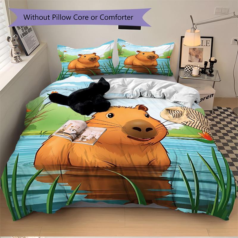 3pcs Capybara, Waterfront Duvet Cover Set - Machine Washable, Includes 1 Cover and 2 Pillowcases, No Core Included yy251013107
