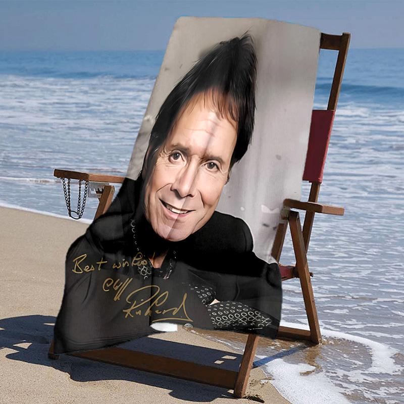 proof beach towel with singer Cliff Richard pattern - soft,absorbent,quick-drying,machine washable - perfect for swimming,camping,bathing
