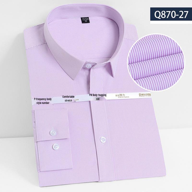 Youth Casual Slim Fit Men's Shirt: Solid Color, Light Business, Turn-Down Collar, Fashion Work Uniform