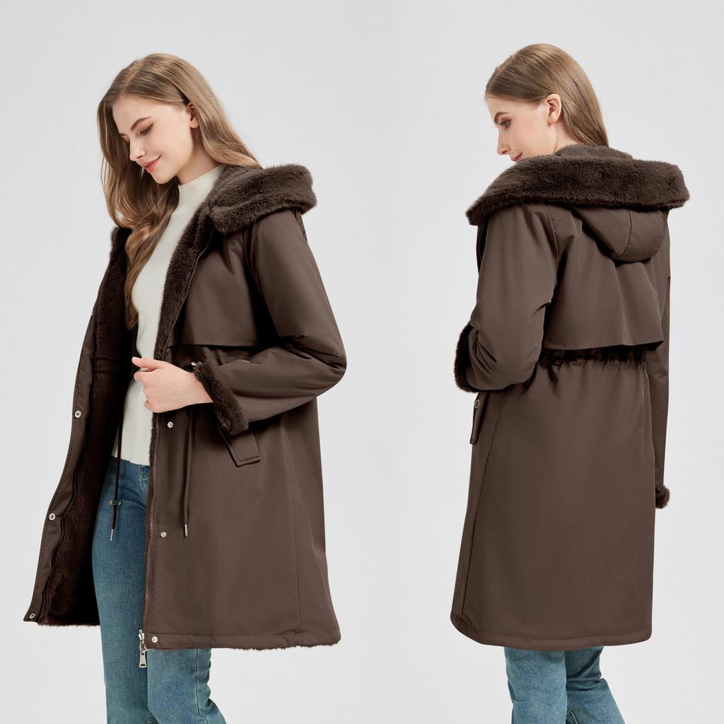 Two-sided Wearing Large Fur Collar Mid-length Fleece-lined Parkas Women's Cotton-padded Coat Thickened Jacket