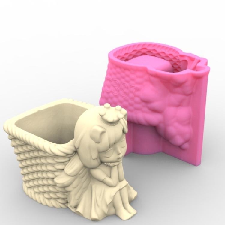 3D Девочка-ангел Цветочный горшок Силиконовая форма Подсвечник Форма для смолы DIY Коробка для хранения