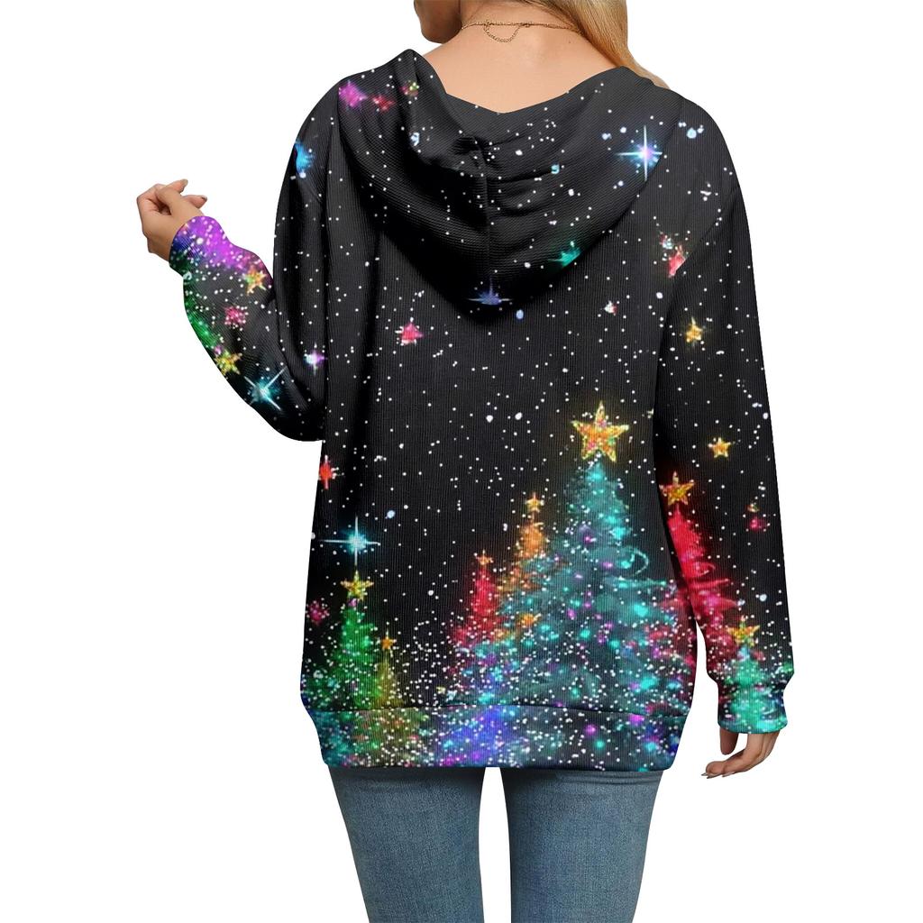 Женская повседневная модная вязаная толстовка с длинными рукавами и застежкой-молнией, с рождественским принтом