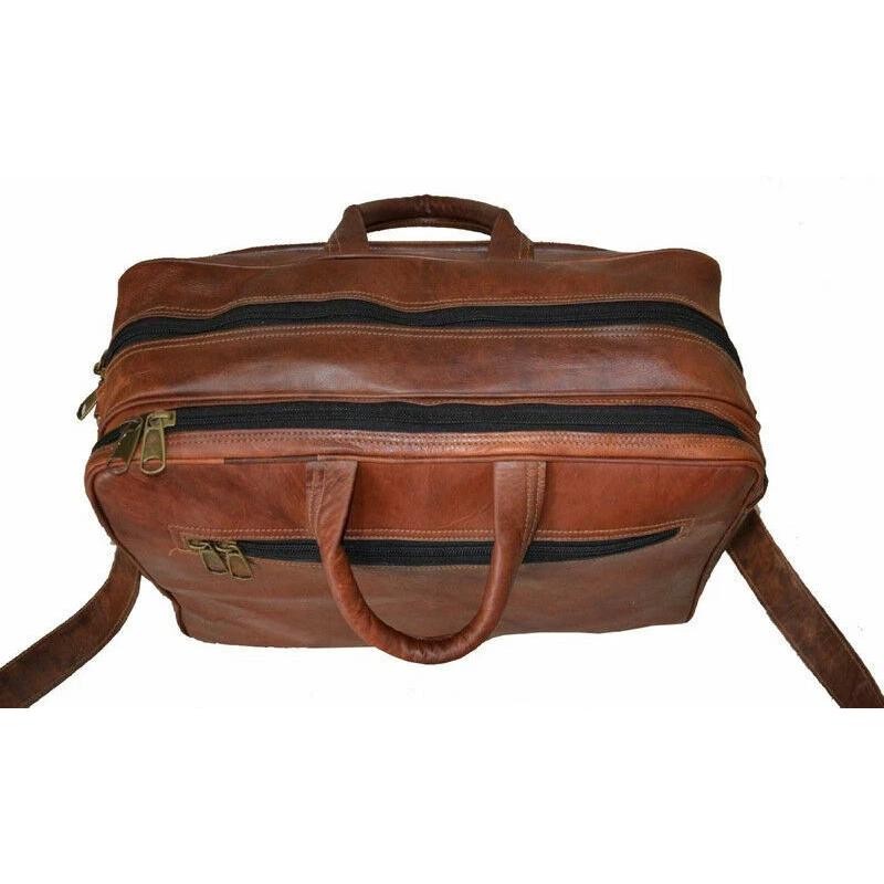 New Men's Bag Goat Leather Vintage Office Messenger Shoulder Laptop Briefcase Bag