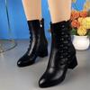 Winter New Soft Leather Short Boots with Middle Heel and Middle Tube and Velvet for Warmth Versatile Soft Bottom Women's Boots