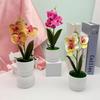 Faux Flowers Three Butterfly Orchid Green Plant For Home Decoration Office