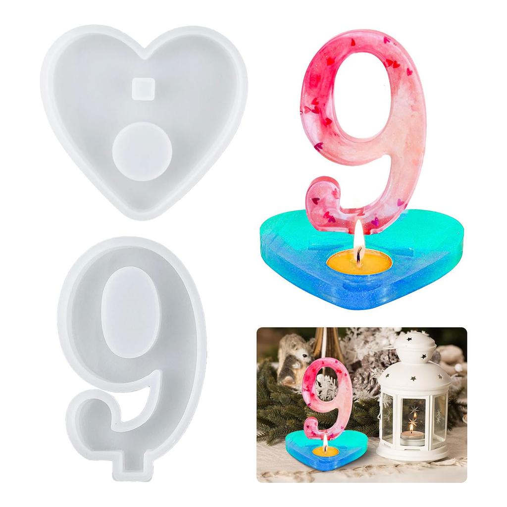 1-10 Numbers Shape DIY Silicone Mold 3D Handmade Candle Holder with Heart Base Gypsum Resin Mold Craft Candlestick Mould