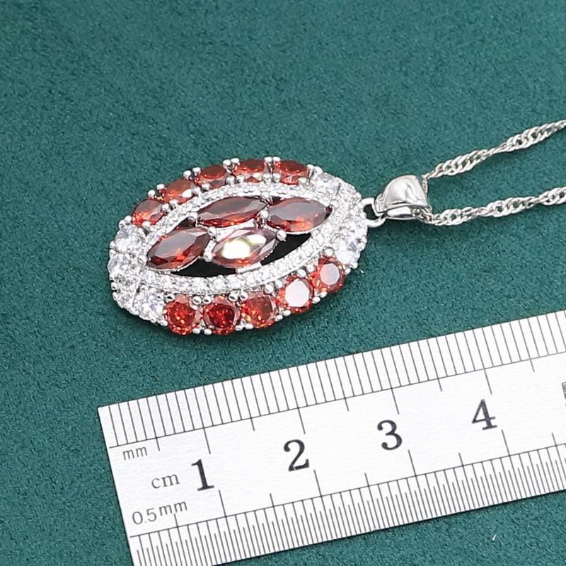 Красный гранат серебряный цвет комплект ювелирных изделий для женщин свадебный браслет серьги ожерелье кулон кольцо подарок на день рождения