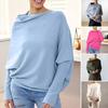 Women Pullover Tops Round Neck Long Sleeve Casual Loose Fit Tops Solid Color