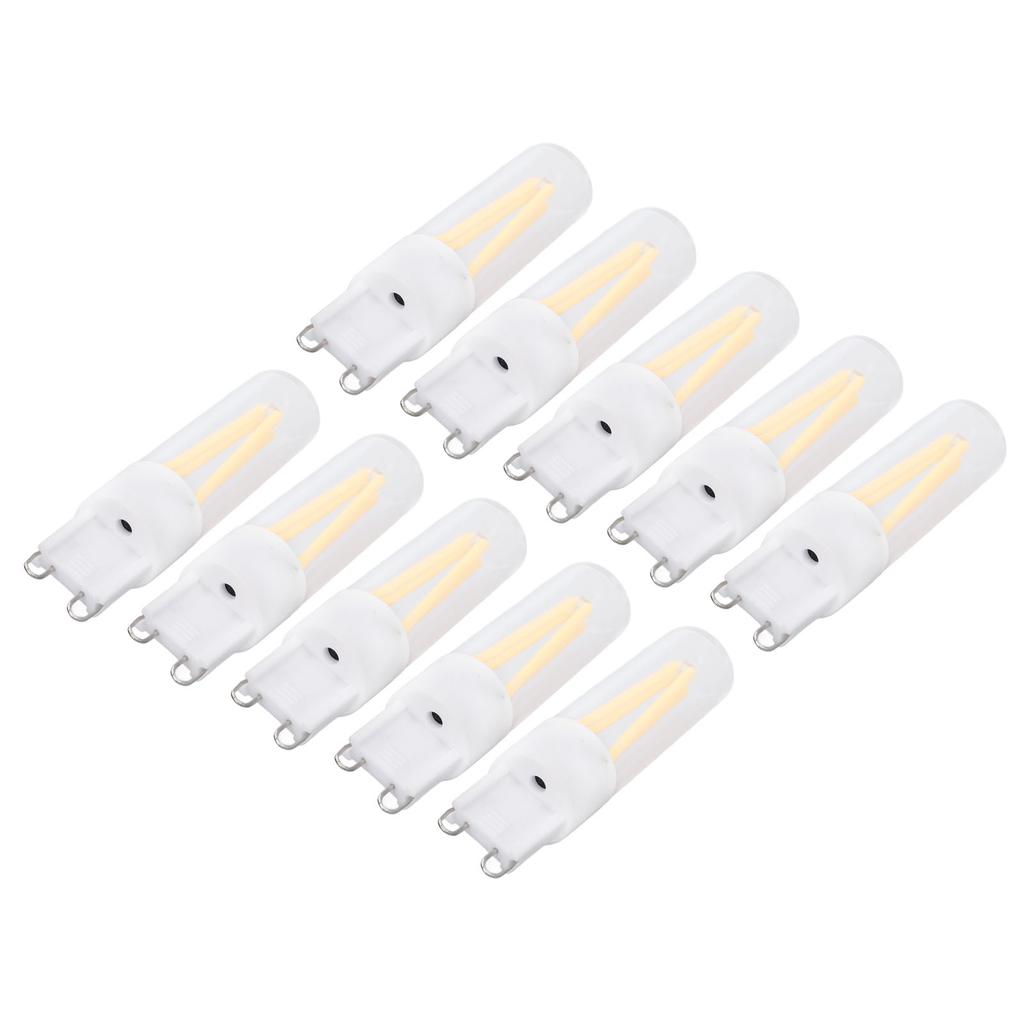 10 шт. светодиодных ламп G9, теплый свет, длинная нить накаливания, 500 лм, без мерцания, керамическая лампа накаливания для