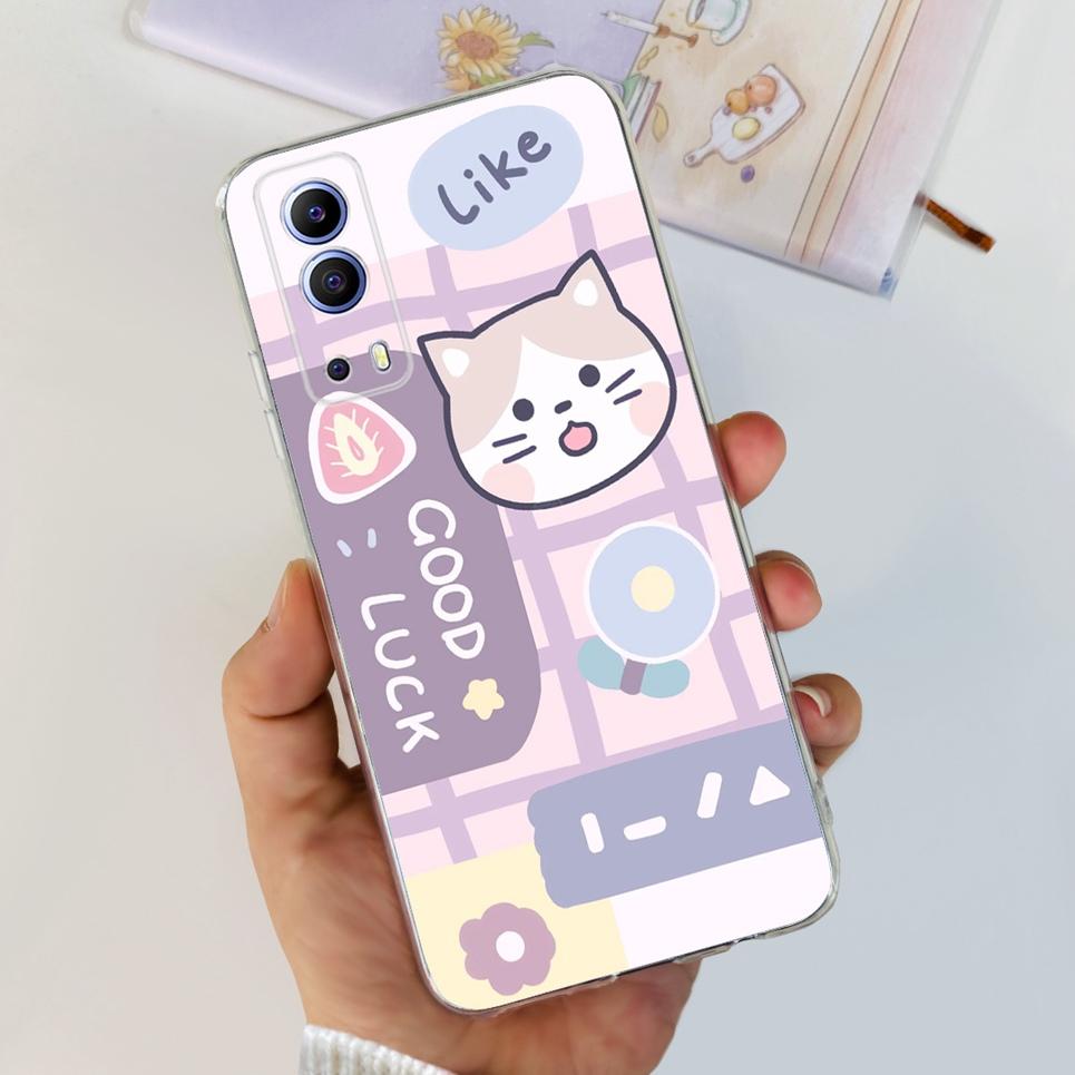 For Vivo Y72 5G Y52 5G Y75s 5G Phone Mask Back Cover 2024 New Fashion Stylish Clear Pattern Coques For Vivo V2041 2053 Soft Case
