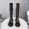 Long Boots 2025 Autumn Tall Knight Boots Thick-soled Heightening Women's Boots Rear Zipper Skinny Boots Women's Leather Boots