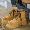 Autumn and Winter Men's High-top Thick-soled Tooling Short Boots Leather Surface Punching Breathable Big Yellow Boots Live Broadcast Outdoor Martin B