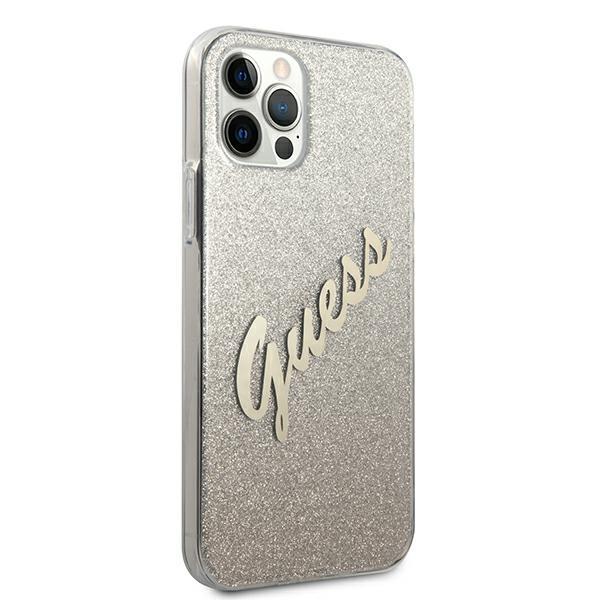 Guess Guhcp12Mpcuglsgo iPhone 12/12 Pro 6,1 Złoty/Gold Twarde Etui Brokat Gradient Skrypt