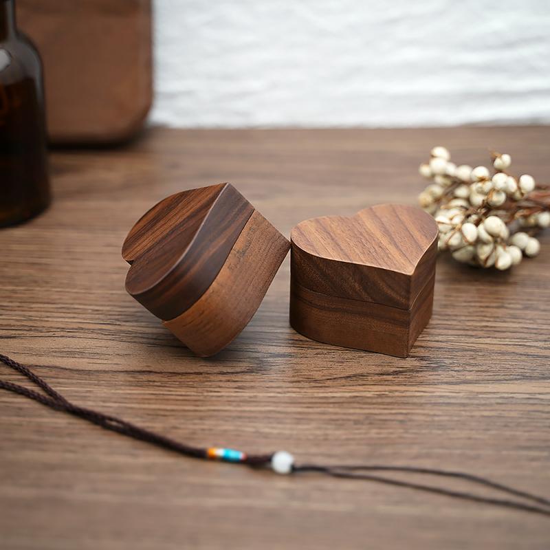 Сердце из орехового дерева шкатулка для кольца предложение держатель для обручального кольца шкатулки для хранения ювелирных изделий без кольца
