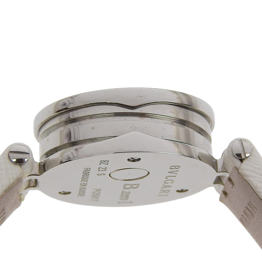Bvlgari Часы Bzero1 BZ23S с бриллиантовой рамкой, синий перламутровый циферблат, нержавеющая сталь/бриллиант/кожа, кварцевый аналоговый дисплей, женские, б/у