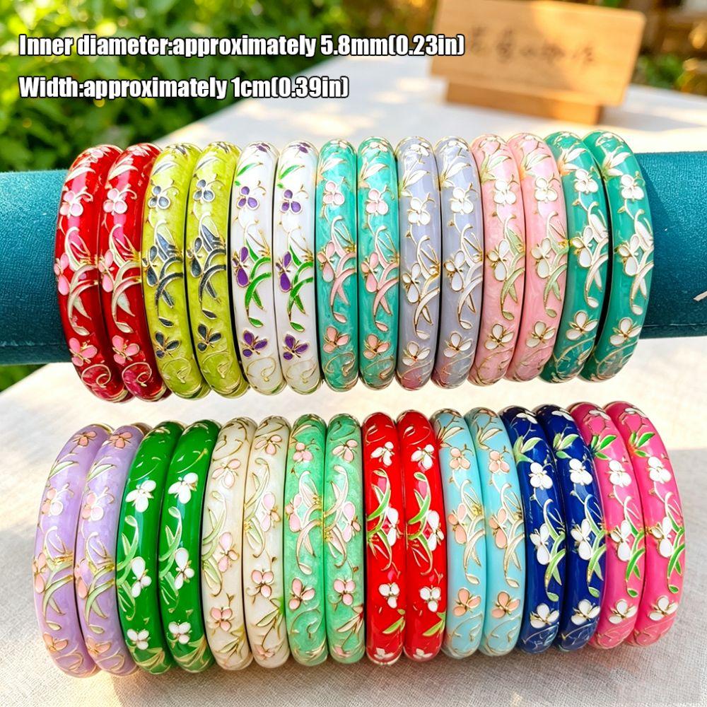 1cm Enamel Bangle Floral Pattern Colorful Enamel Bangle Retro Enamel Bracelet Ethnic Jewelry
