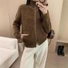 Women's Thickened Wool Sweater Coat with High Collar and Double-Headed Zipper