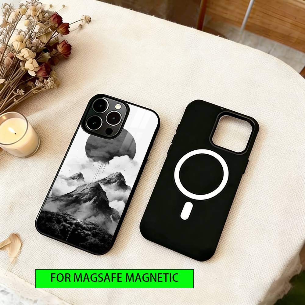 Classical Chinese Landscape Phone Case For iPhone17,16,15,14,13,12,11 Plus,Pro Magnetic with Magsafe Wireless Charging