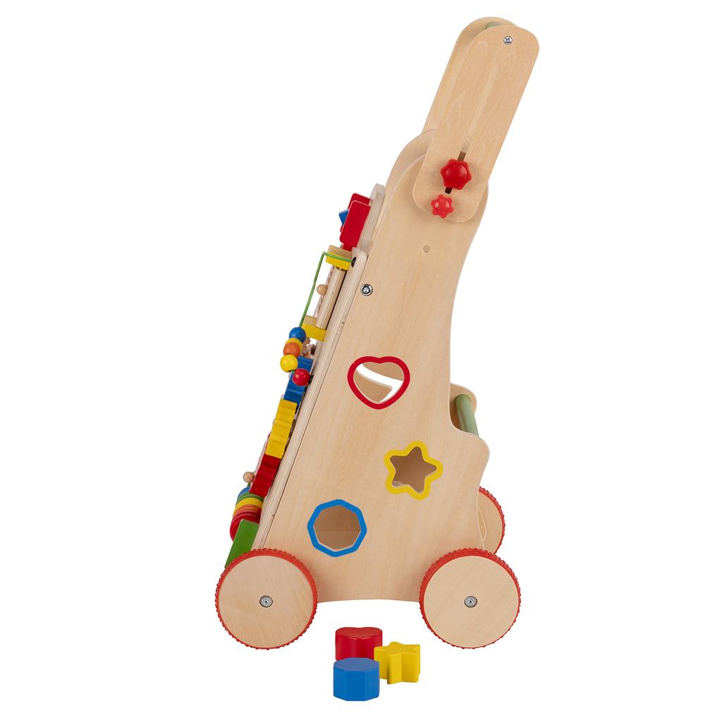 KiddyMoon Wooden Baby Walker Interactive Educational Toy for Children Push-along Toy for Babies Wk-002, Multicolored