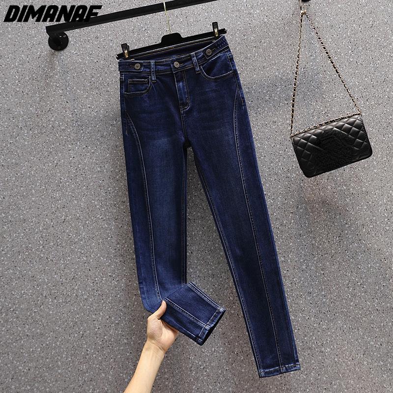 DIMANAF 2024 новые джинсы больших размеров, осенние женские лоскутные базовые эластичные брюки, свободные повседневные женские брюки, синие брюки 5XL