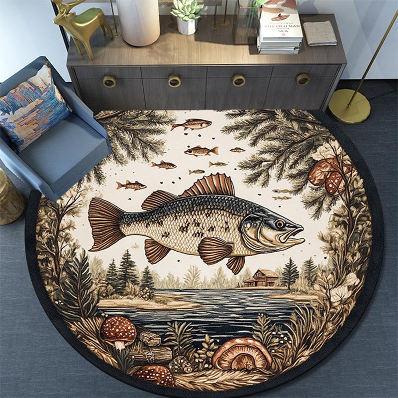 Fish Lake Round Area Rug,Carpet Rug for Living Room Bedroom Sofa Playroom Decor,Non-slip Floor Mat