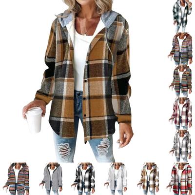 Женская повседневная и модная куртка с капюшоном на пуговицах, пэчворк, крупный клетчатый узор