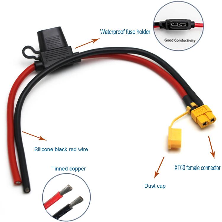 10AWG 12AWG XT60 Male Connector to Fuse Holder with 3A 5A 10A Fuse for Lipo FPV Battery Racing Drone