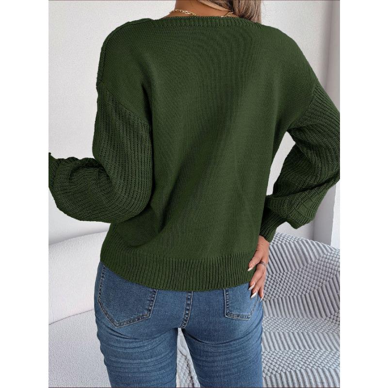 Женский осенне-зимний повседневный однотонный вязаный свитер с квадратным вырезом и рукавами-фонариками