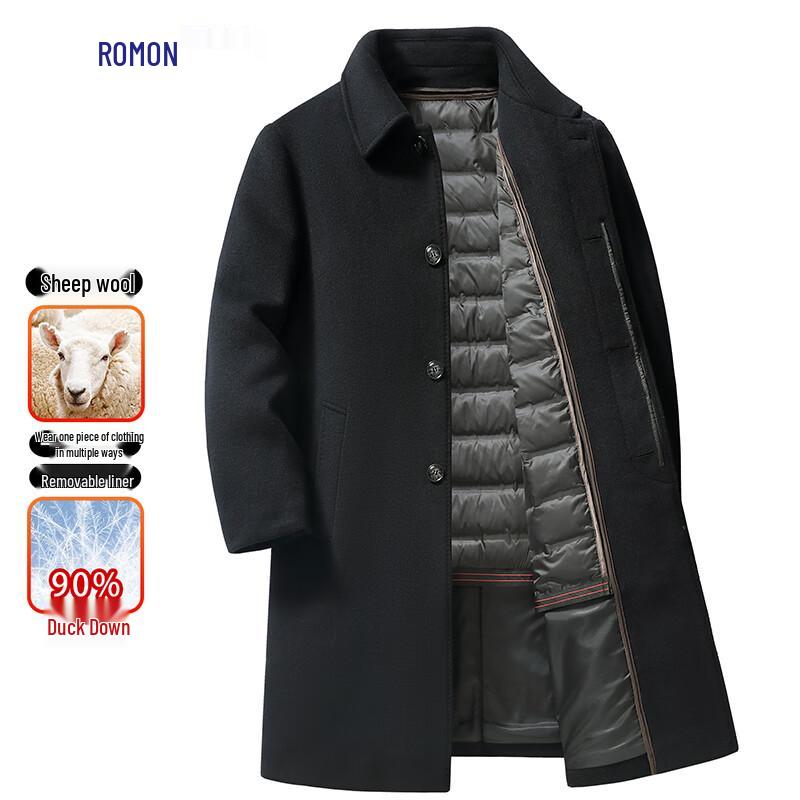 ROMON Men's Mid-Length 3-in-1 Wool Blend Down Coat