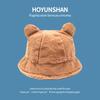 Cute bear leopard print ear plush fisherman hat for women, versatile winter thickened pom-pom warm bucket hat for students, trendy